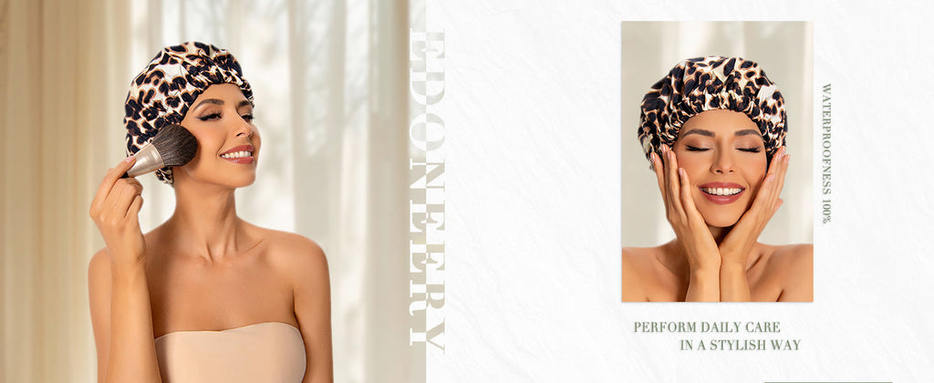 Reusable Shower Cap for Women, Large Waterproof Shower Bonnet Washable Elastic Band Bath Hair Hat for Long Hair, Braids(Green)