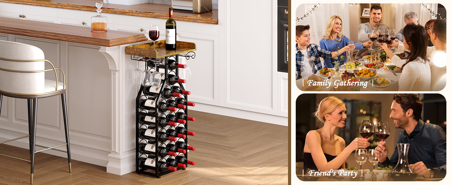 X-cosrack Wine Rack Freestanding Floor, Wine Storage Rack Mini Bar Table with Tabletop, Glass Holder Wine Bottle Display Stand Liquor Cabinet for Home Bar Kitchen Living Room