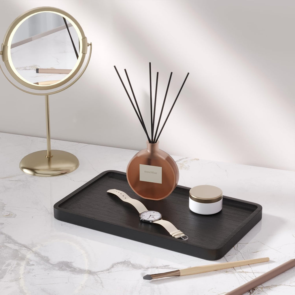 Bamboo Serving Tray,9.8x5.9 Inch Decorative Trays Platter for Coffee Table,Living Room,Bar,Party,Mini Charcuterie Boards Cheese Board,Home Decor（Black）