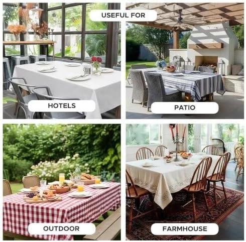 Faux Linen Tablecloths for Rectangle Tables, Burlap Textured Table Cloths Washable Farmhouse Table Cover Water Resistant for Dining, Wedding, Outdoor(Khaki, 52"×70")