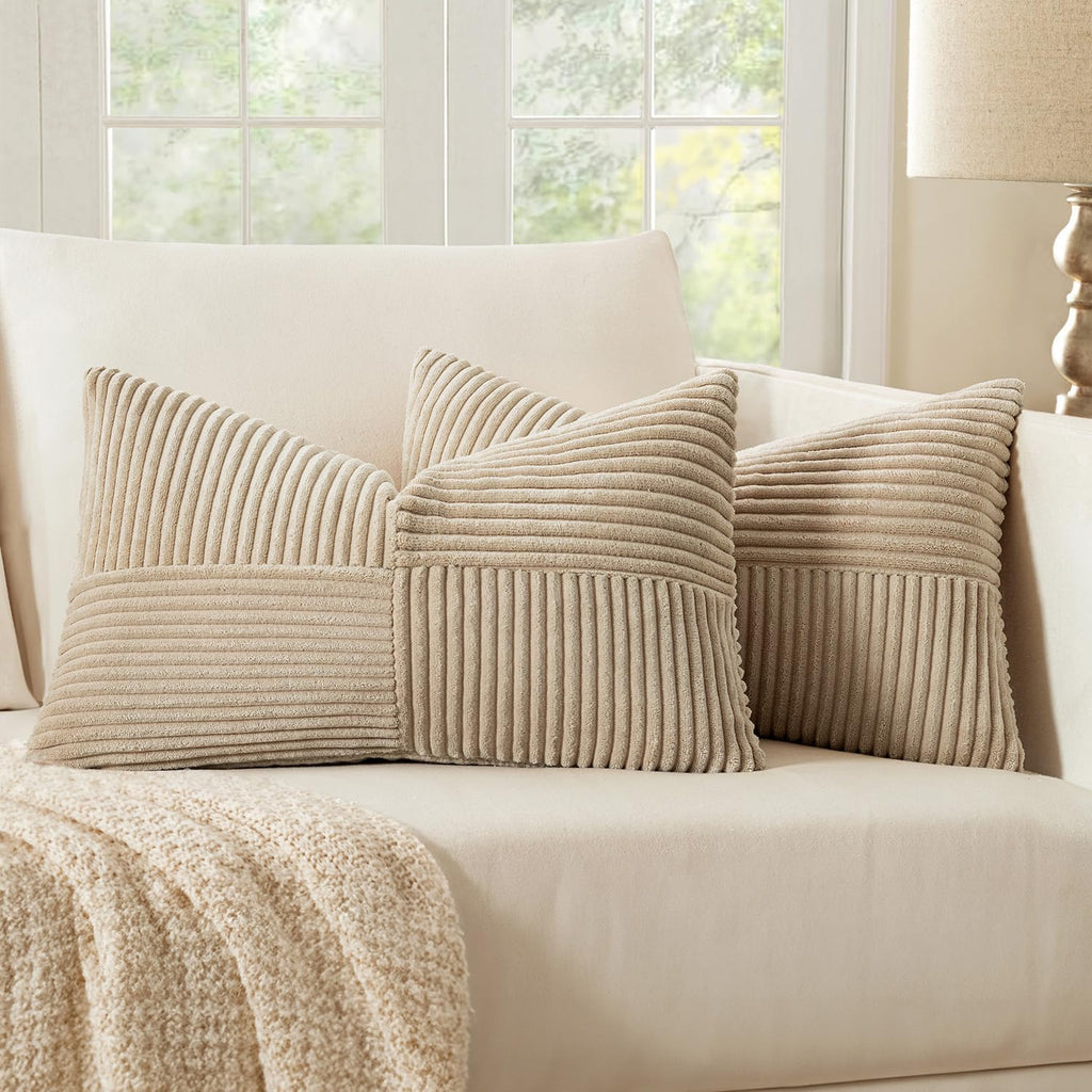 MIULEE Black Decorative Throw Pillow Covers 18x18 Inch for Couch Bed Sofa Pack of 2 Boho Farmhouse Throw Pillows Soft Cross Corduroy Patchwork Textured Cushion Cases