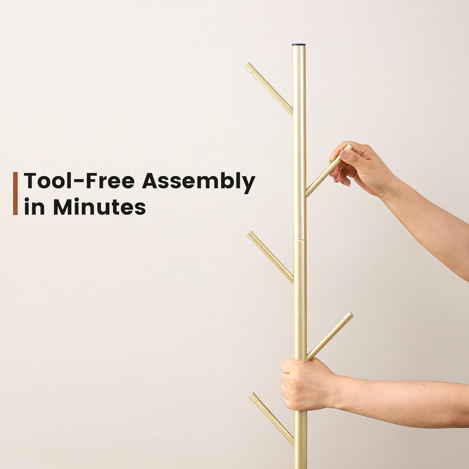 Freestanding Coat Rack with Marble Base, 4 Height Adjustable Standing Metal Coat Tree with 7 Hooks, Space-Saving Hat Clothes Coat Stand for Entryway, Bedroom, Office (Gold)